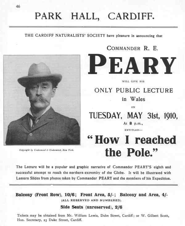Commander R E Peary event poster from the society Transactions