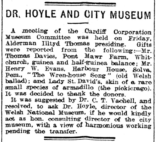 Dr. Hoyle And City Museum , Evening Express 19th December 1908 