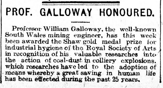 The Cardiff Times 28th November 1908 Prof. Galloway Honoured