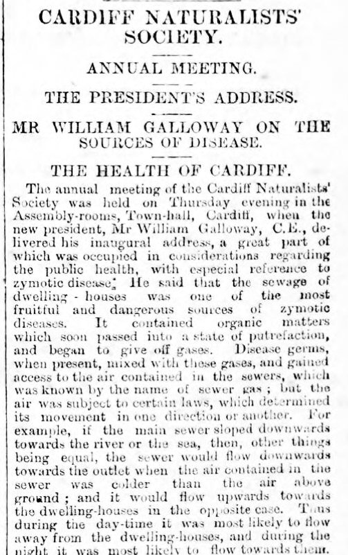 The Cardiff Times 27th January 1883 Mr William Galloway On The Sources Of Disease. The Health Of Cardiff