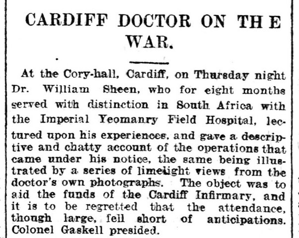 Cardiff Doctor On The War, Evening Express 8th March 1901