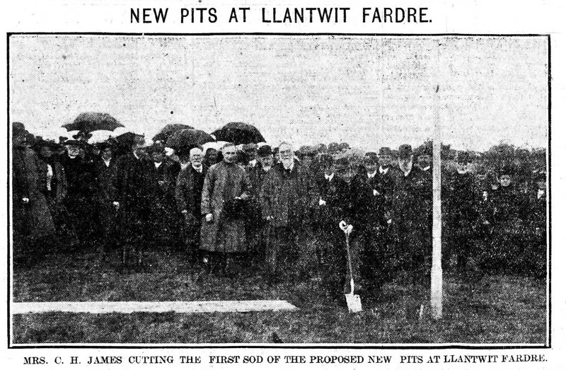 Evening Express 14th October 1909, Mrs. C. H. James Cutting The First Sod Of The Proposed New Pits At Llantwit Fardre 