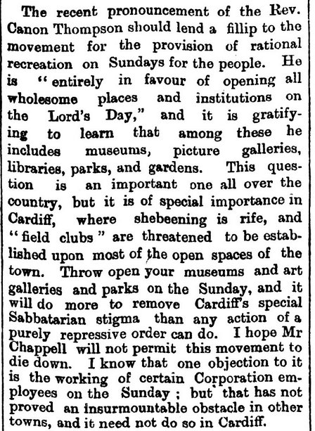 Sunday opening support, South Wales Echo 13th May 1893