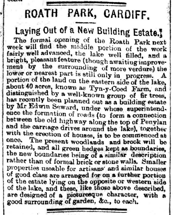 Roath Park opening. South Wales Echo 12th June 1894 