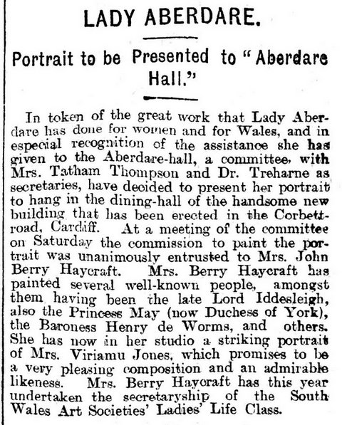 Portrait to be Presented to Aberdare Hall,Evening Express 10th December 1894