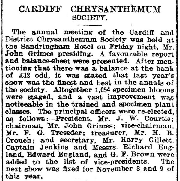 Cardiff Chrysanthemum Society , Evening Express 4th February 1905
