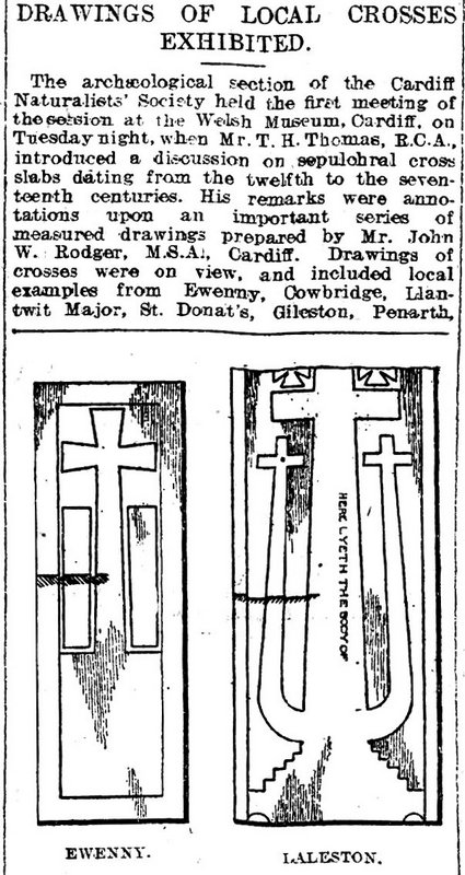 Cardiff Archaeologists. Drawings Of Local Crosses Exhibited, Weekly Mail 21st November 1908