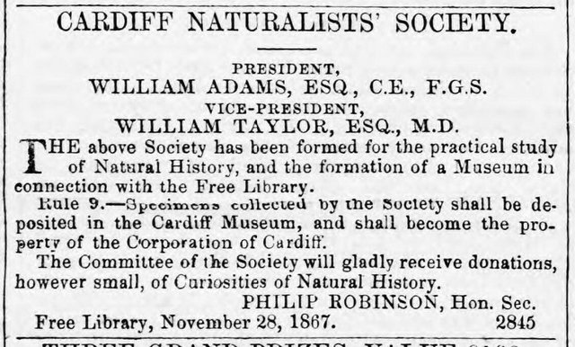 CNS founded Cardiff Times Sat nov 30 1867
