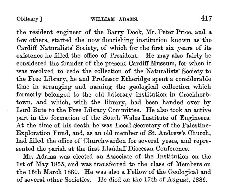 William Adams (1813-1886) obituary